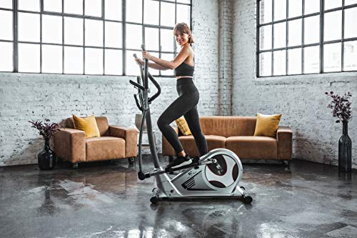Christopeit Sport Crosstrainer EL 5 Silber - 24-stufiger Widerstand - Pulsfrequenz-Messung - 10kg Magnet-Bremssystem